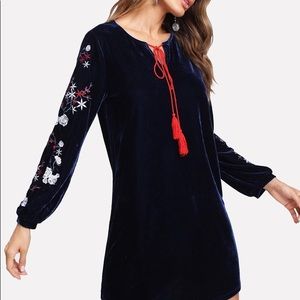 NEW Shein navy floral velvet dress